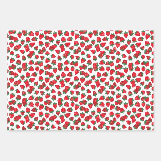 スイートレッドイチゴ&ホワイトフラワーパターン ラッピングペーパーシート (正面2)