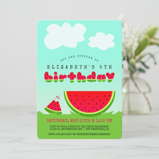 スイートレッドスイカキッズ夏期誕生日 招待状 (スタンド正面)