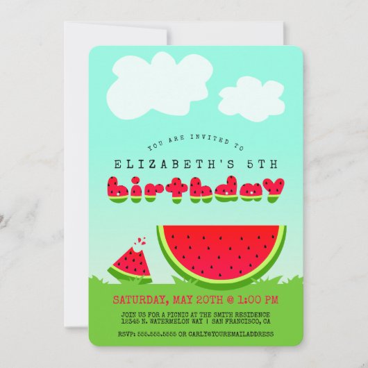 スイートレッドスイカキッズ夏期誕生日 招待状 (正面)