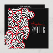 スイートレッドゼブラハートズスウィート16パーティの招待状 招待状 (正面/裏面)
