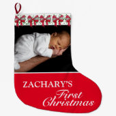 スイートレッドベビーの初めてのクリスマス写真 ラージクリスマスストッキング (正面)