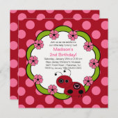 スイートレッド&ピンクレディバグズ誕生日招待状 招待状 (正面/裏面)