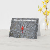 スイートレッド(鳥)ショウジョウコウカンチョウスノーツリーズクリスマスホリデー カード (黄色い花)