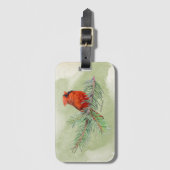 スイートレッド(鳥)ショウジョウコウカンチョウ素朴ウォーターカラー ラゲッジタグ (正面縦)