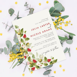 スイートワイルドフラワーストロベリーフォトウェディングシャワー 招待状