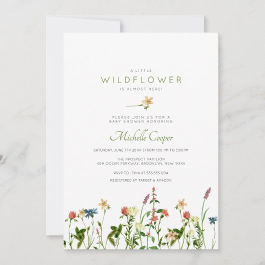 スイートワイルドフラワーベビーシャワー招待状 招待状 (正面)