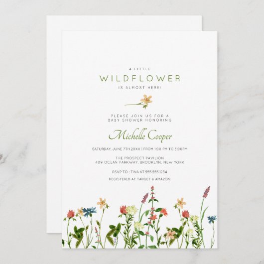 スイートワイルドフラワーベビーシャワー招待状 招待状 (正面/裏面)
