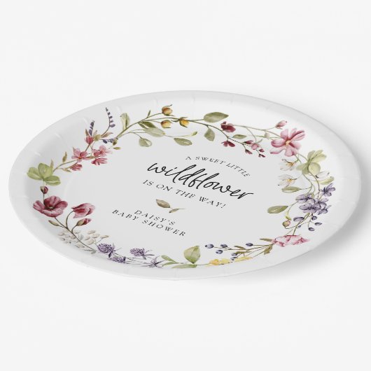 スイートワイルドフラワーリースベビーシャワー ペーパープレート (アングル)
