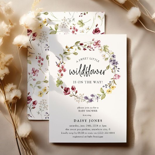 スイートワイルドフラワーリースベビーシャワー 招待状