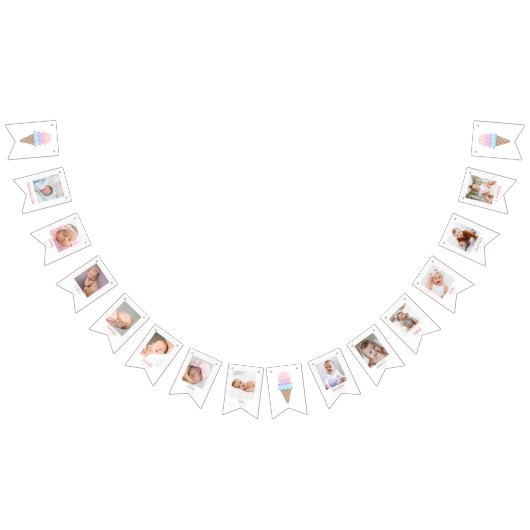 スイートワンアイスクリームファースト誕生日フォトバナー バンティングフラッグ (全)