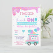 スイートワンアイスクリームファースト誕生日招待状 招待状 (スタンド正面)