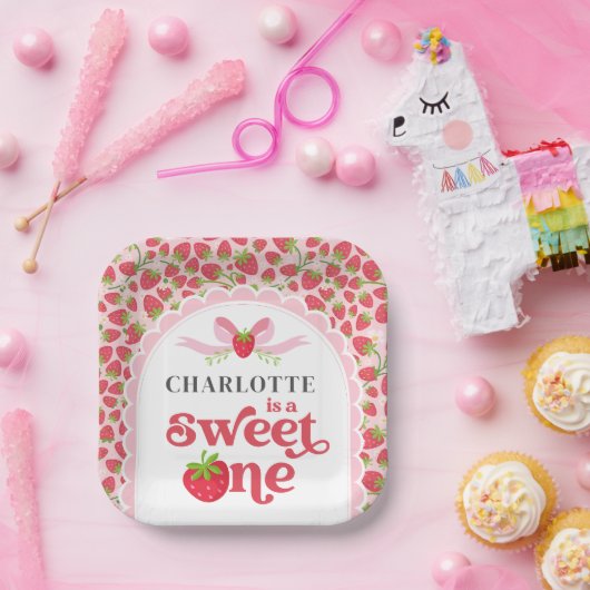 スイートワンイチゴ1st誕生日7"スクエア ペーパープレート (パーティー)