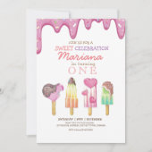 スイートワンカワイアイスクリームウォーターカラー誕生日 招待状 (正面)