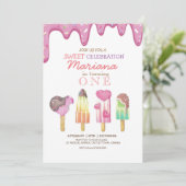 スイートワンカワイアイスクリームウォーターカラー誕生日 招待状 (スタンド正面)