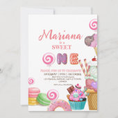 スイートワンカワイアイスクリームカップケーキ子供の誕生日 招待状 (正面)
