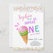 スイートワンガールファースト誕生日アイスクリームサマー 招待状 (正面)