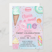 スイートワンガール先に1歳の誕生日の招待状。 招待状 (正面/裏面)