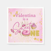 スイートワンガール1stバースデーピンクフェイク金ゴールドグリッター スタンダードカクテルナプキン (正面)