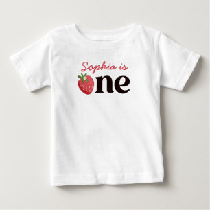 スイートワンストロベリーガール1歳の誕生日 ベビーTシャツ