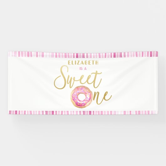 スイートワンドーナツ誕生日ピンク&金ゴールドデコール 横断幕 (横)