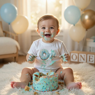 スイートワンドーナツ1歳の誕生日Tシャツ パステルブルー トドラーTシャツ
