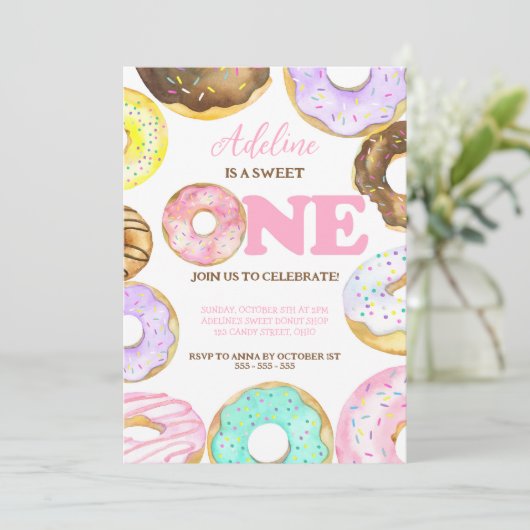 スイートワンドーナツ1stバースデーガールウォーター色 招待状 (スタンド正面)