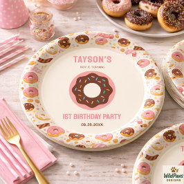 スイートワンドーナツ 1歳の誕生日パーティー | かわいいドーナツ ペーパープレート
