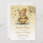 スイートワンハニーベア 1歳の誕生日 招待状 (正面)
