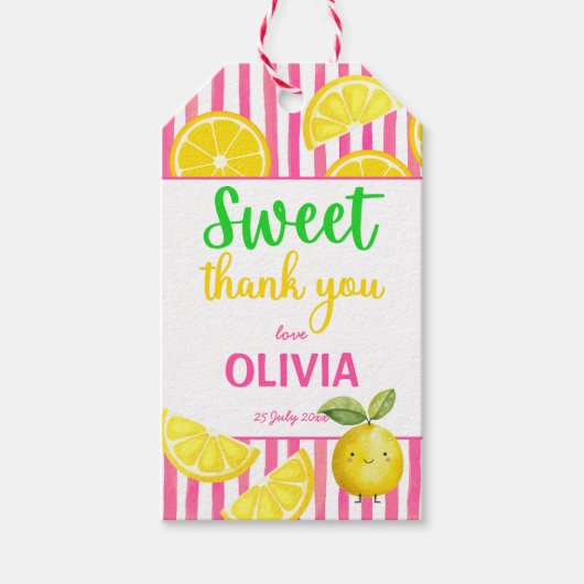スイートワンピンクのレモネード誕生日パーティー ギフトタグ (正面)