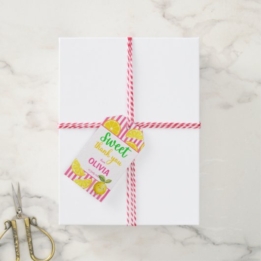 スイートワンピンクのレモネード誕生日パーティー ギフトタグ (より糸付き)