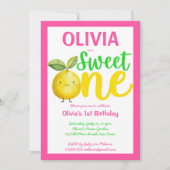 スイートワンピンクのレモネード誕生日パーティー 招待状 (正面)