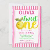 スイートワンピンクのレモネード誕生日パーティー 招待状 (正面)