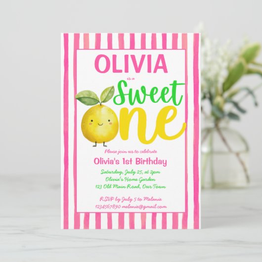 スイートワンピンクのレモネード誕生日パーティー 招待状 (スタンド正面)