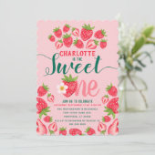 スイートワンピンクストロベリーキュート誕生日パーティー 招待状 (スタンド正面)