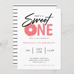スイートワンピンクドーナツ第1誕生日パーティー 招待状