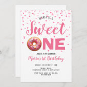 スイートワンピンクドーナツ紙吹雪1st誕生日 招待状 (正面/裏面)