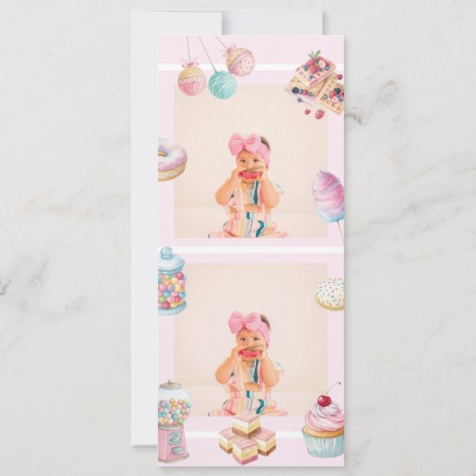 スイートワンフィルムストリップファースト誕生日招待状 (裏面)