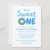 スイートワンブルードーナツボーイ第1誕生日 招待状 (正面)