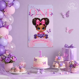 スイートワン パープル アフロパフ ベイビーガール 1歳の誕生日 横断幕