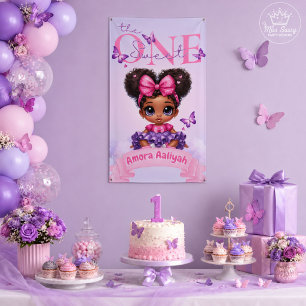 スイートワン パープル アフロパフ ベイビーガール 1歳の誕生日 横断幕