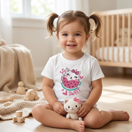 スイート可愛いかわいい猫のスイカトードラー ベビーTシャツ