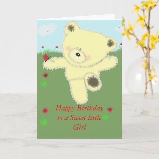 スイート小さな女の子 カード (黄色い花)