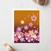 スイート桜ブラッズキモノスタイルブルゴーニュ&金ゴールド ノートカード (正面/裏面インサイチュ)