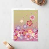 スイート桜花きものスタイルピンク&グリーン ノートカード (正面/裏面インサイチュ)