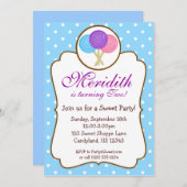 スイート棒つきキャンデー誕生日パーティーの招待 招待状 (正面/裏面)