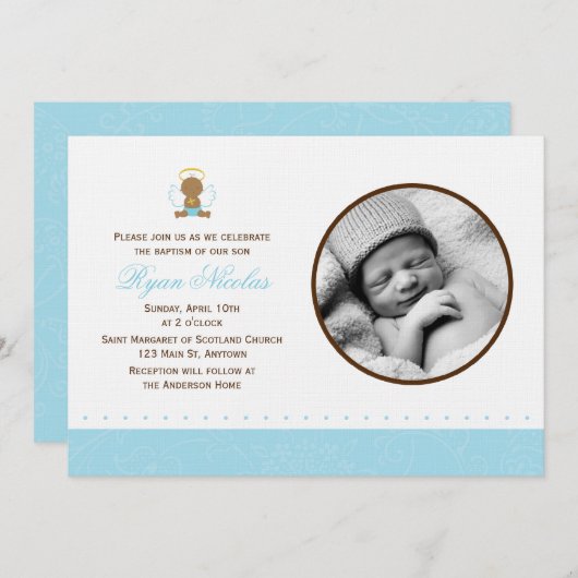 スイート男の赤ちゃん写真洗礼 招待状 (正面/裏面)