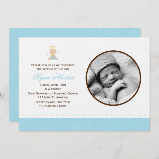 スイート男の赤ちゃん写真洗礼 招待状 (正面/裏面)