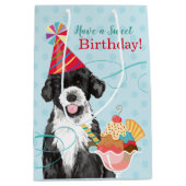 スイート誕生日ポルトガル水犬 ミディアムペーパーバッグ (正面)