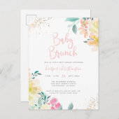 スイート金ゴールド赤面ピンクフローラベビーシャワーブランチ インビテーションポストカード (正面/裏面)