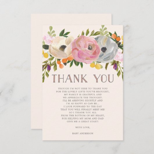 スイート開花フローラベビーシャワーありがとう 招待状 (正面/裏面)